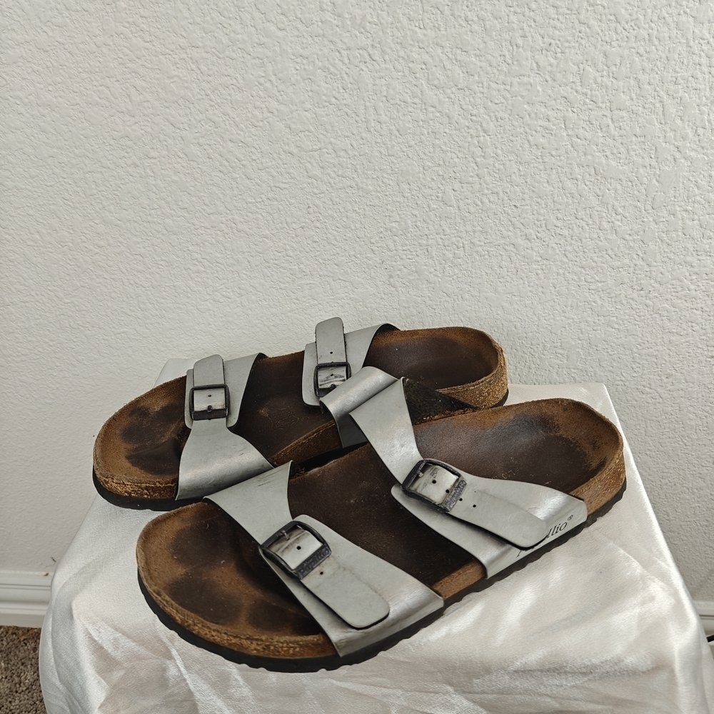 Birkenstock Silver Sandals Papillio Sydney Size 10 Women's Narrow